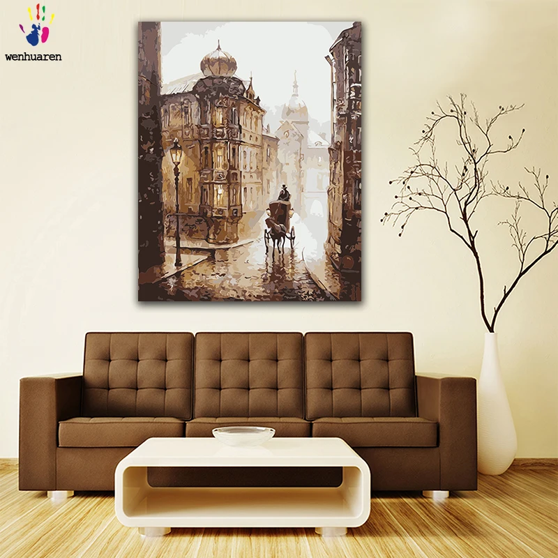 DIY картинки для раскраски по номерам с цветами лошадь карета под осенью картина