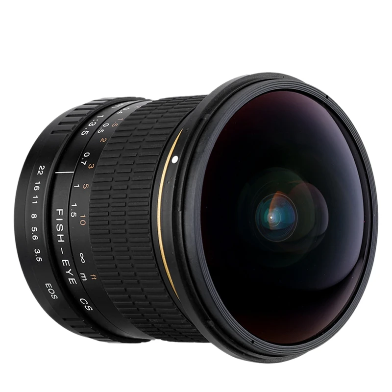 

SLR Camera Lens 8mm Wide-Angle Fisheye Fixed-Focus Lens F3.5-F22 Aperture Full Frame/APS HD for Canon, Nikon
