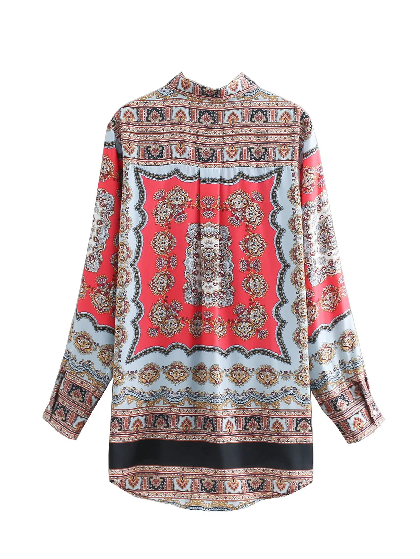 Women Casual Button Print Shirt Long Sleeve Boho Vintage Blouses Turn-Down Loose |