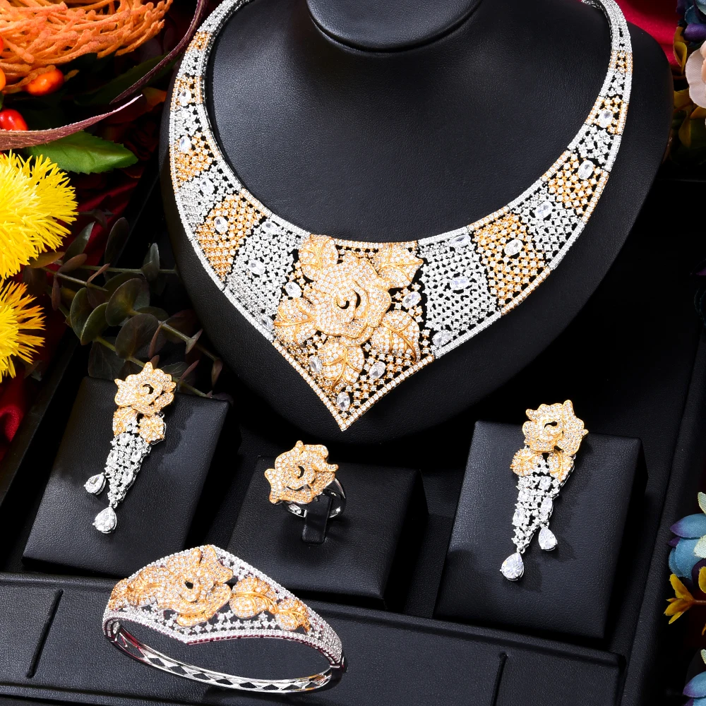 

GODKI SALE Promotion~Luxury 4PCS Nigerian Jewelry Set For Women Wedding Zircon Indian African Bridal Jewelry Set 2018