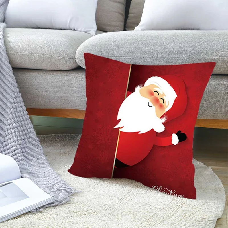 

Santa Snowman Cartoon Single-sided Print Peach Skin 45*45cm Cushion Cover Pillowcase Christmas Pillow Cover Sofa Bed Car Decor