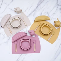 silicone cookware set waterproof newborn bibs suction dishes plates feeding bowl wooden handle fork spoon sippy cup baby stuff
