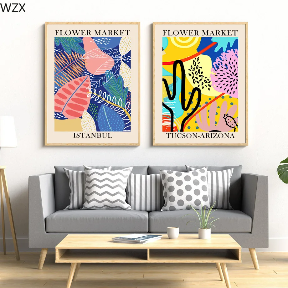 Винтаж и изображениями красочного цветка Рынок лист Париж Wall Art Холст Картина Nordic