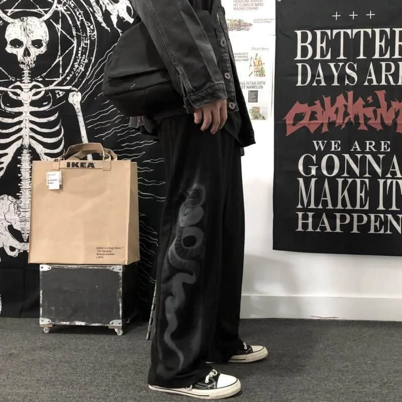 

Straight Wide-leg Pants Men And Women Fall 2021 New Korean Students Retro Dark Printed Casual Pants Gothic Pants Print