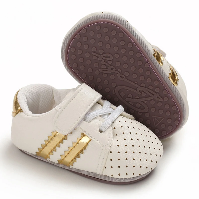 Ботинки для первых шагов младенцев 0 18 месяцев ПУ кожа на шнуровке мягкая подошва