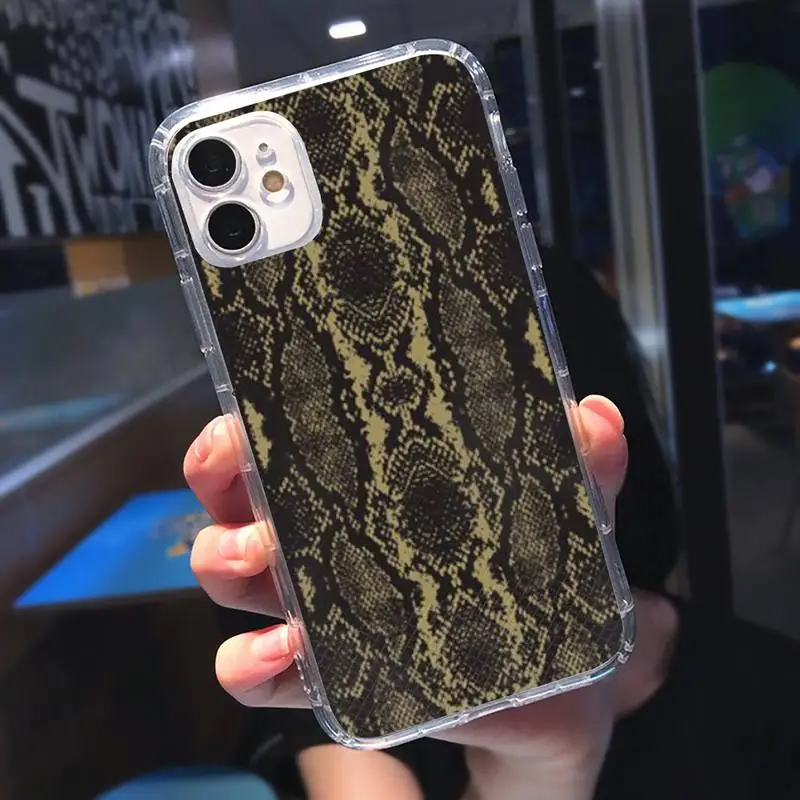 

Leather Snake print animal Phone Case Transparent soft For iphone 5 5s 5c se 6 6s 7 8 11 12 plus mini x xs xr pro max