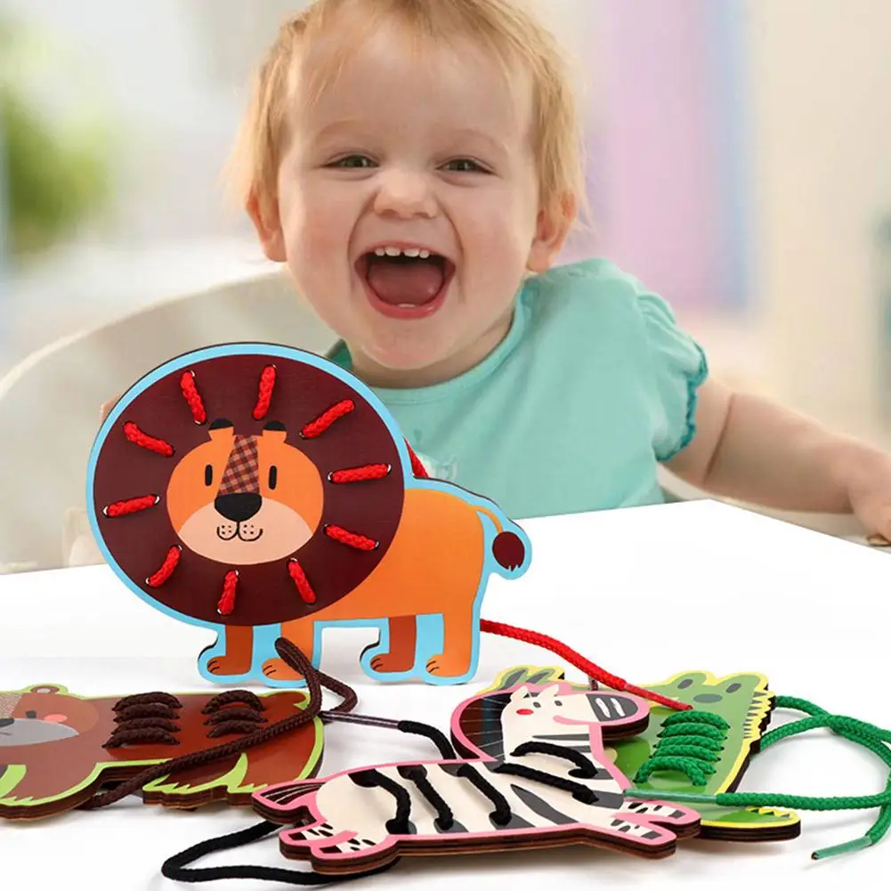 

Puzzle Wooden Toy Threading Game Animal And Fruit Stringing Fun Game Copy Montessori Early Education Baby Toys