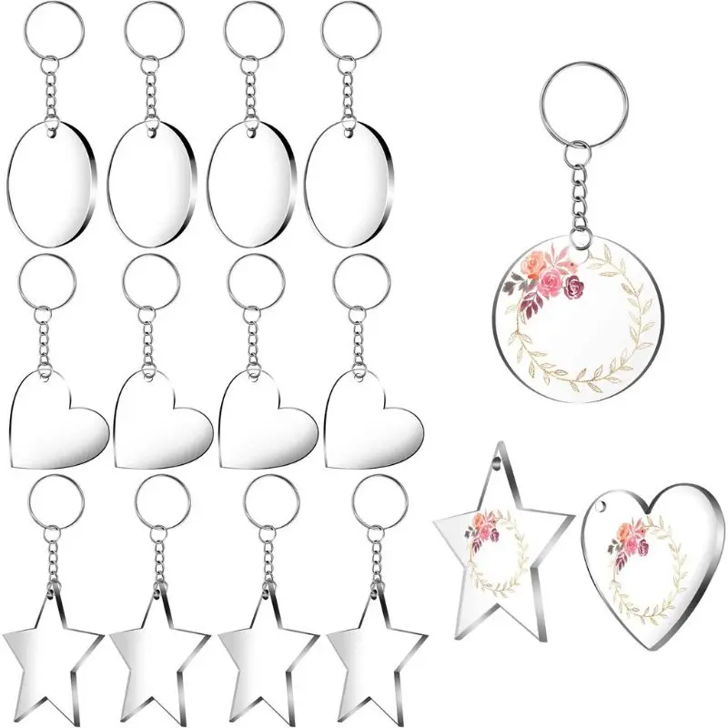 

Acrylic Transparent Star Heart Oval Discs Key Chains Round Acrylic Keychain Blanks Tassel Pendant Keyring Jewelry Making