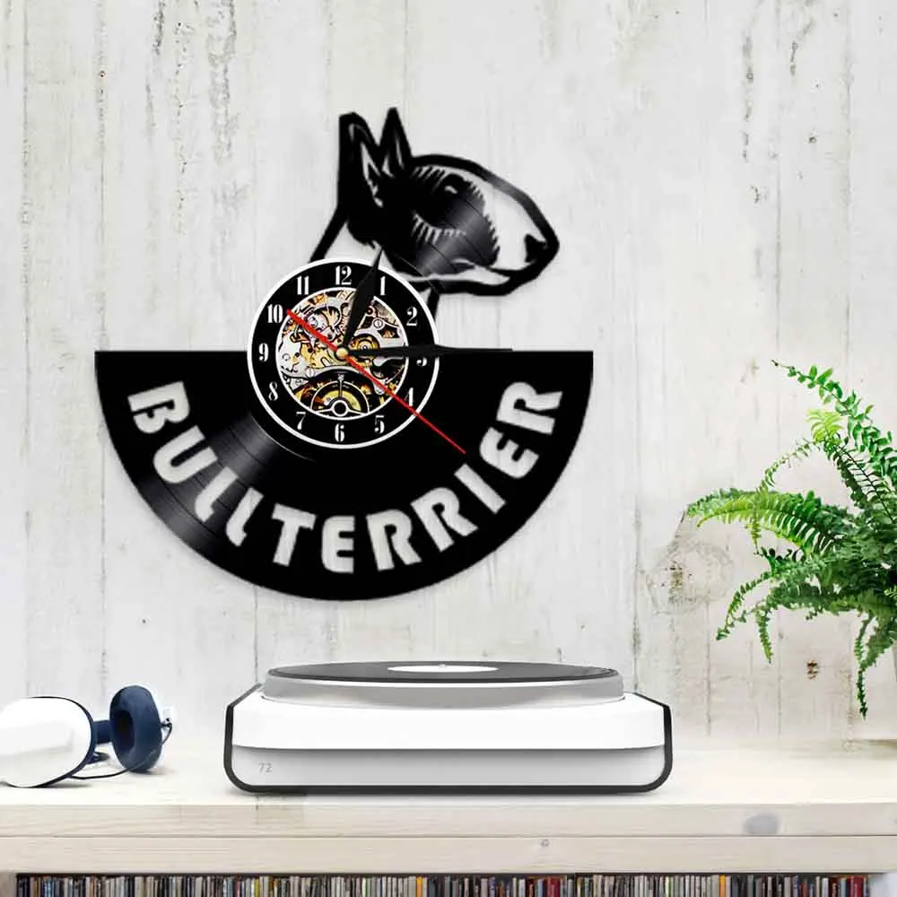 Английский бультерьер настенные часы современный дизайн собака Viny Запись щенок