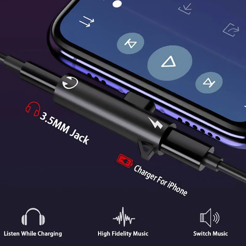 2 in 1 Splitter Audio Adapter Charging Connector for iPhone X XR XS 11 Pro Max 7 8 Plus SE Music Earphone Jack Adaptor Converter | Мобильные