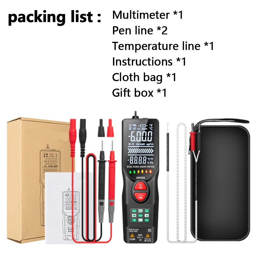 

ANENG AN998 AC/DC Voltmeter Temp Ohm Hz Detector Tool Automatic Digital 6000 Counts Professional Multimeter Eletric Auto Ranging