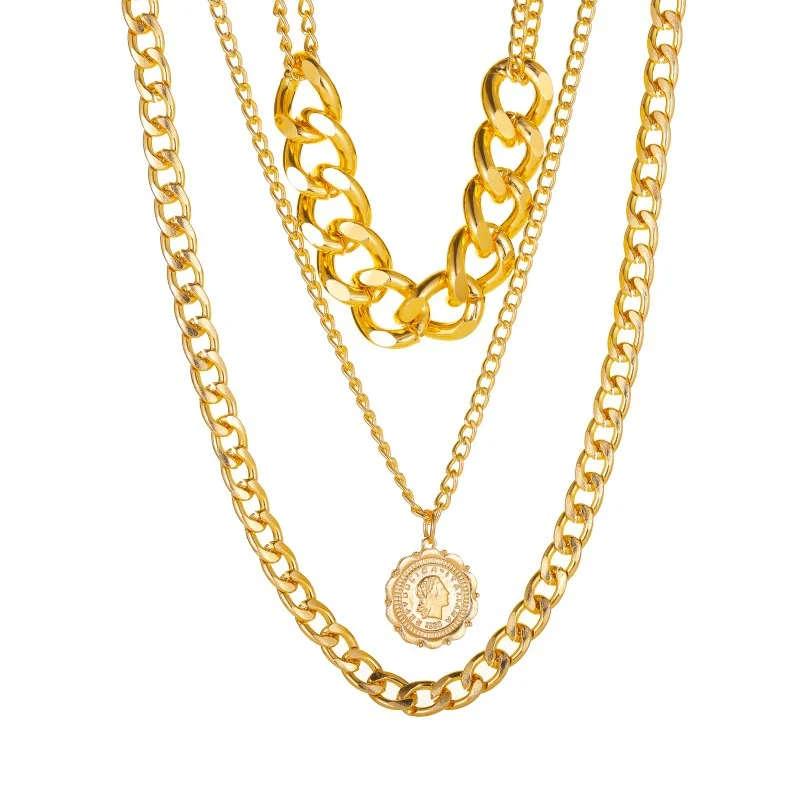 

Bohemian Gold Metal Multi Layer Necklace for Women Vintage Fashion Human Head Portrait Pendant Necklaces Jewelry Wholesale