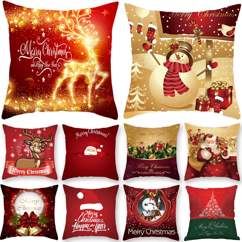 

Christmas Xmas Red PillowCase Tree Decoration Santa Claus Cushion Cover Christmas Decorations for Home Snowman Year New2021