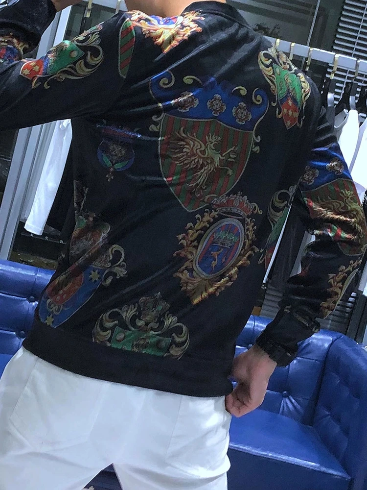 

2021Autumn Winter Men's High Quality Fashion Personality Printing Pattern Sweatshirt Leisure Luxury Round Neck Slim Hoodie