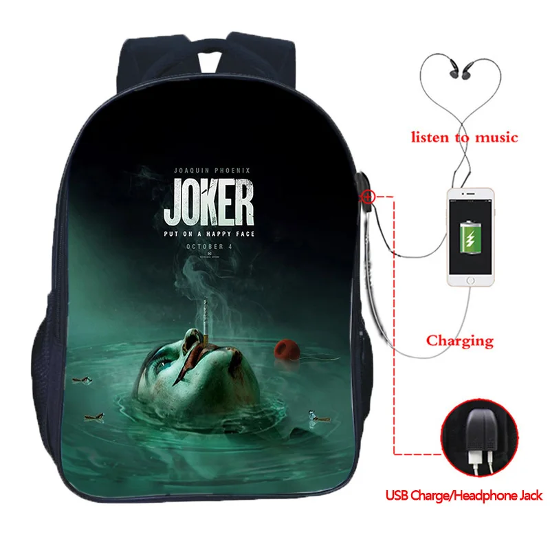 16 Inch High Quality Joker USB Charge School Bags Students School Rucksack Boys Girls USB Charging Joker Travel Backpack Gifts