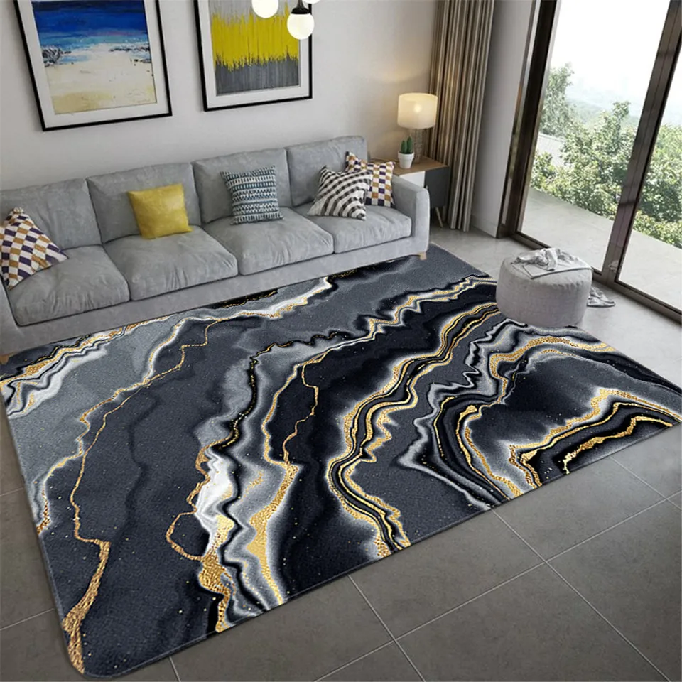 

Nordic Black Gold Marble Luxury Carpets For Living Room Bedroom Rug Soft Water Absorption Bathroom Rugs Hallway Mat 3D Carpet