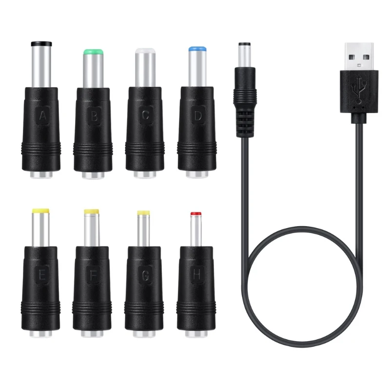 

11in1 5V USB to 5.5x2.1mm 3.5mm 4.0mm 4.8mm 6.4mm 5.5x2.5mm Type C Micro Mini USB Plug Charge Cord for Router Cellphone