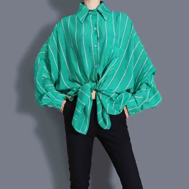 

Cultiseed European Women New Turn Down Collar Batwing Sleeve Loose Casual Striped Shirts Tops Clothing Female Vintage Blouses