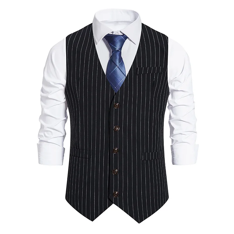 2022 полосатый жилет мужской костюм классический черный серый деловой