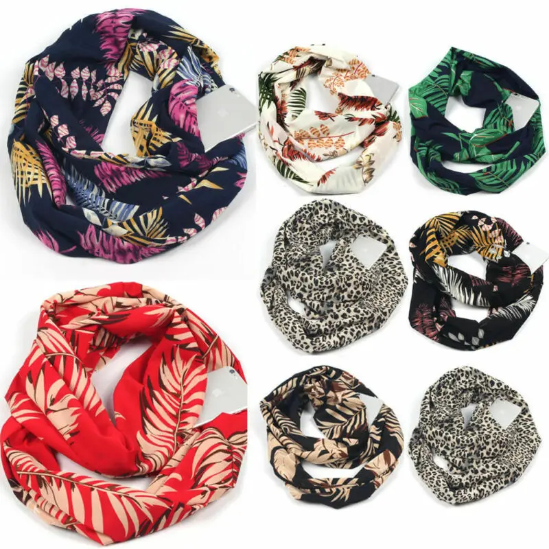 Novelty Warm Scarves Women Winter Convertible Infinity Scarf With Pocket Zipper Ladies Fashion Circle Shawl 180CM | Аксессуары для