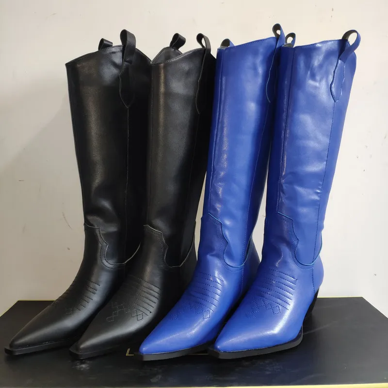 Модные сапоги до колена женские зимние высокие на толстом высоком каблуке