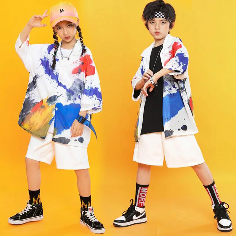 

Детская одежда для сцены и карнавала, одежда в стиле хип-хоп, футболка с графическим рисунком для девочек и мальчиков, одежда для бальной ком...