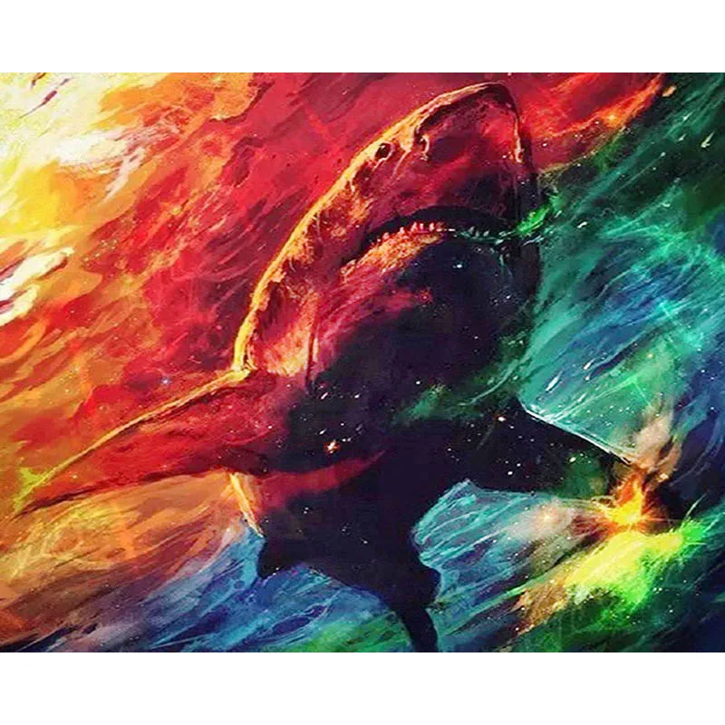 DIY картина по номерам Акула Раскраска Животные 40 х 50 см Wall Art Холст Картина Ручная