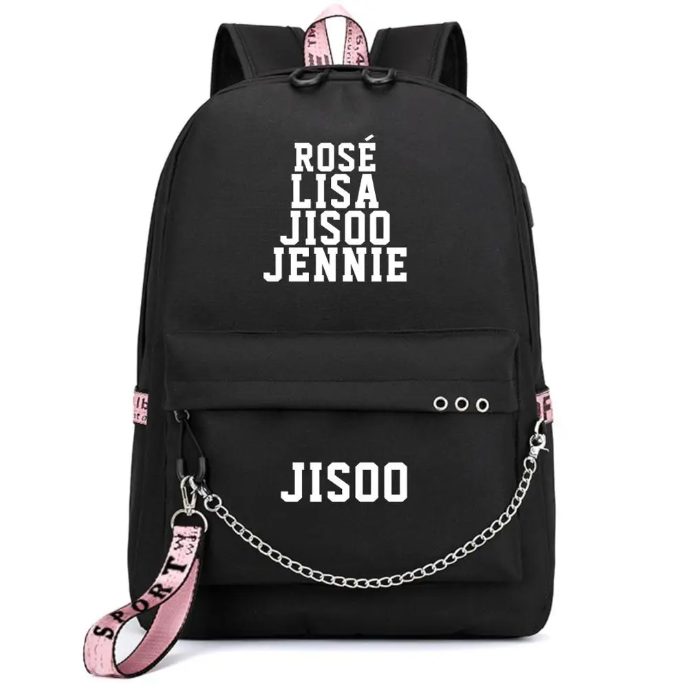 Love BlackPink Rose Lisa Fans USB Рюкзак Школьная Сумка Черный Розовый Mochila дорожные сумки рюкзак с цепочкой для ноутбука USB порт для наушников - Цвет: Style 15