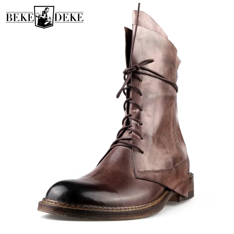 Мужские зимние ковбойские ботинки до середины икры из натуральной воловьей кожи|