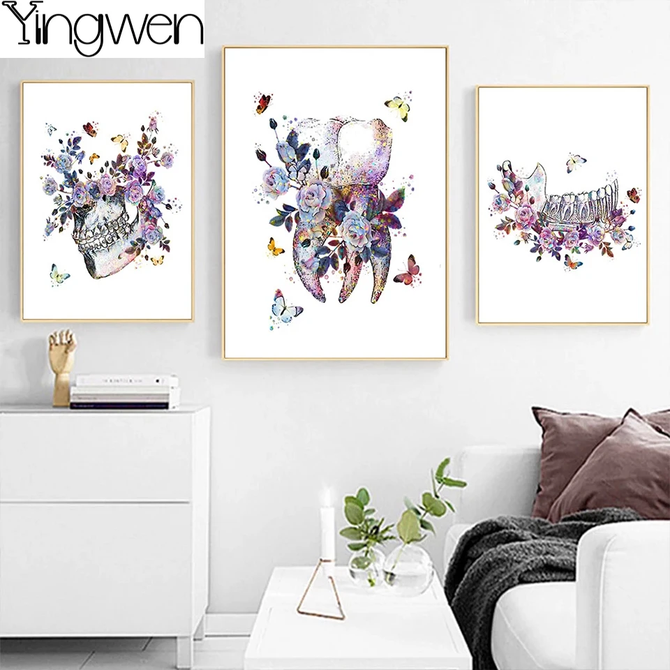 

Tooth Implant Diamond Embroidery Dental Art Picture Butterfly Flower 5D DIY Diamond Painting Dentist Gift Clinic Office Decor