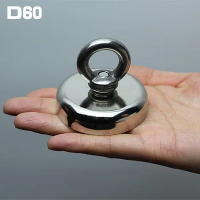 D60 (pull max 80KG) 1 шт./партия, сильное магнитное железо, речная рыбалка, приспособление для ловли рыбы, высокопрочный магнит, Круглый Мощный магнит - Цвет: D60 (pull max 80KG)