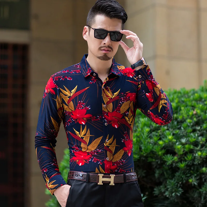 

Spring Autumn New Printed Men's Shirt Middle Aged Business Casual Shirt Single Breasted Long Sleeve Camisa Social Masculina
