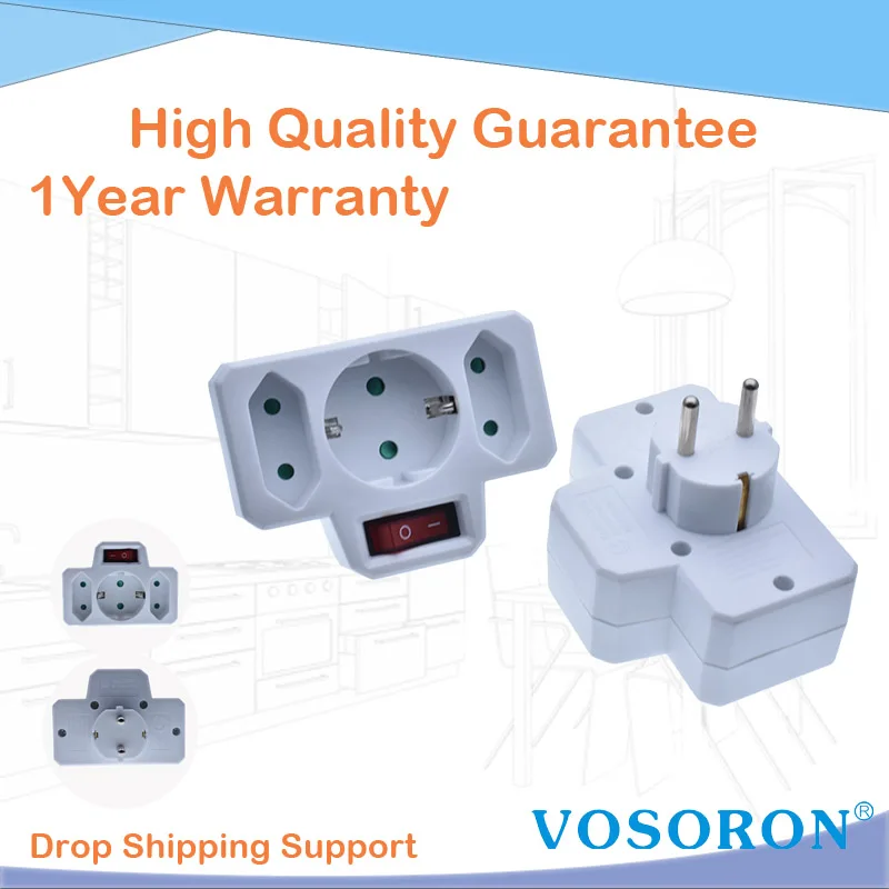 Штепсельная Вилка Европейского типа с 1 на 3 способами европейский стандартный