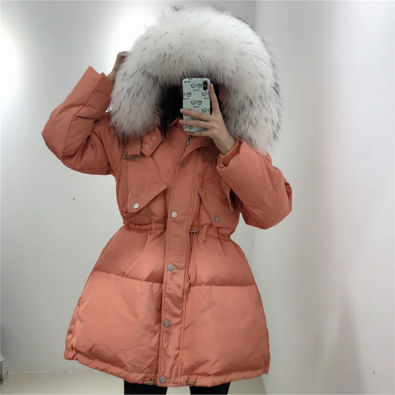 Женский зимний пуховик Женское пальто с большим меховым воротником женские