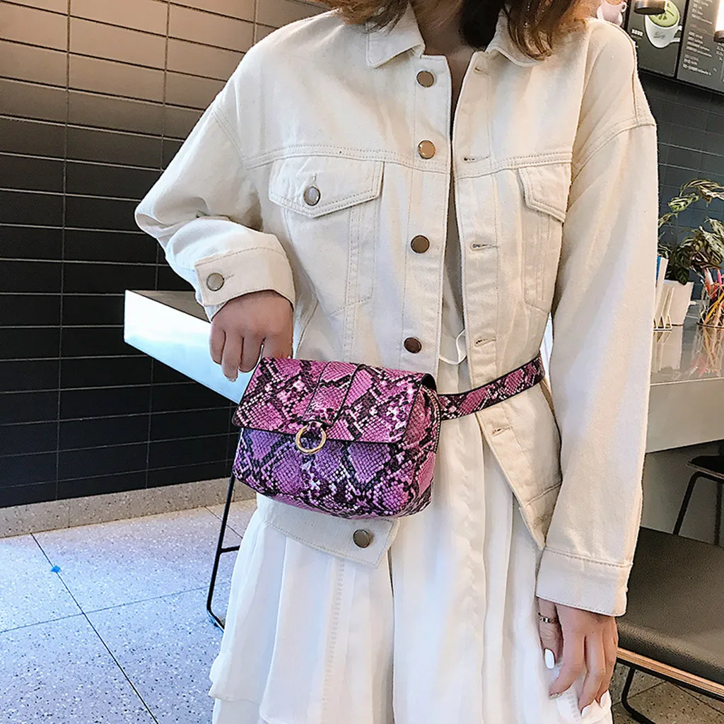 Женская сумка через плечо поясная с змеиным узором кожаный чехол для спорта на