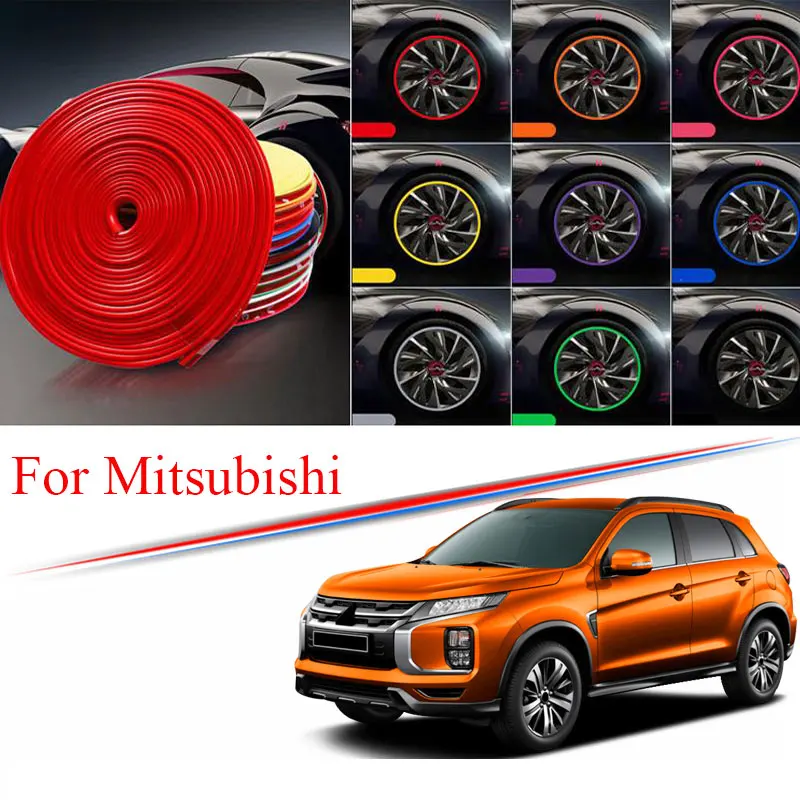 Llanta de cubo de rueda de coche, 9 colores, para Mitsubishi ASX, Pajero, Outlander EX Edge, Protector de tira de neumático, calcomanías de goma de 8M