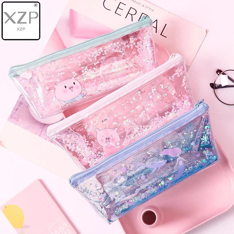 XZP милый пенал Русалочки с зыбучим песком вместительный Прозрачный блестящий