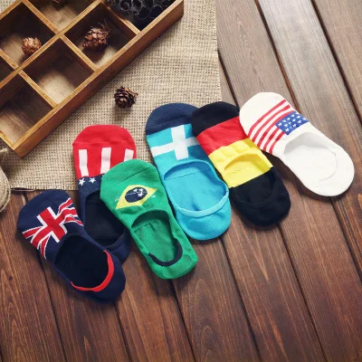 3 Pairs Mix Летние невидимые мужские носки Harajuku, Носки с рисунком флага, силиконовые Нескользящие дышащие хлопковые носки, впитывающие пот - Цвет: 3 Pairs Mix