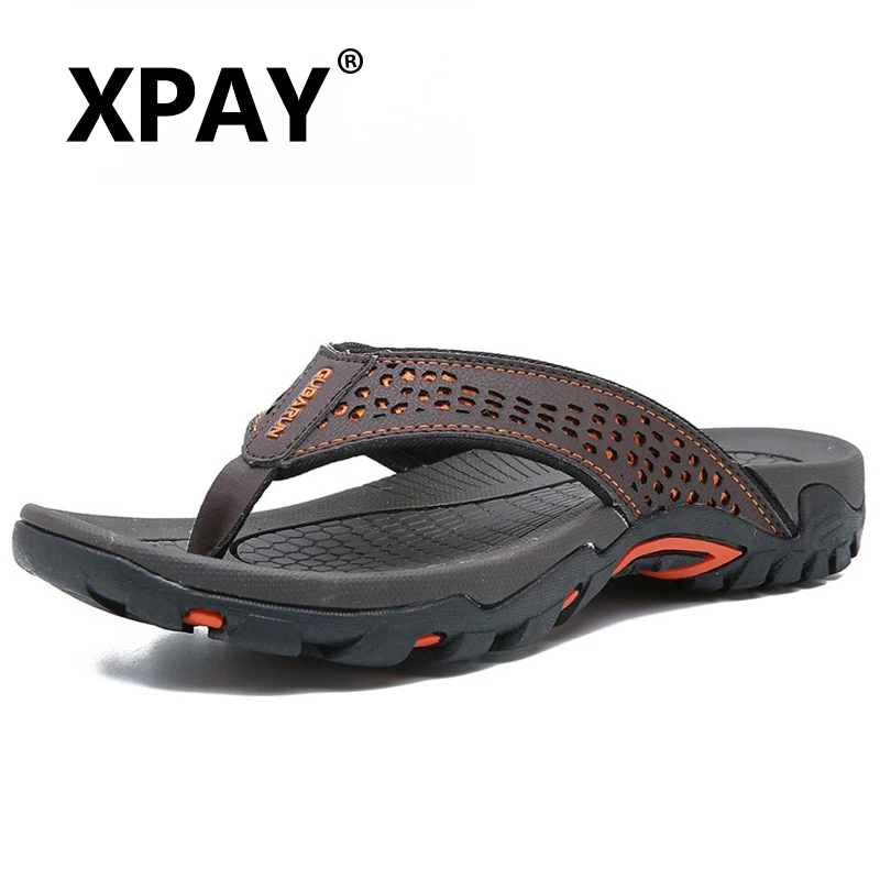 

Шлепанцы XPAY мужские из ПУ кожи, брендовые пляжные сандалии, удобная повседневная обувь, модные, летние тапочки, 2019