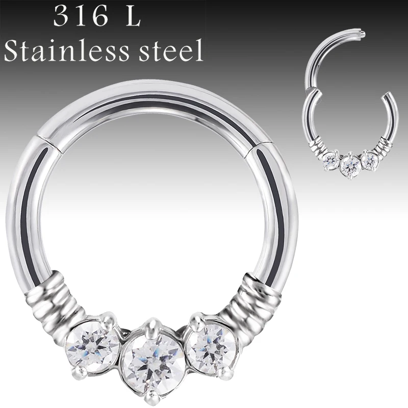 

1PCS 316L Stainless Steel 5 CZ Blaze Set face Segment Ring Clicker Ear Cartilage Tragus Helix Lip Piercing