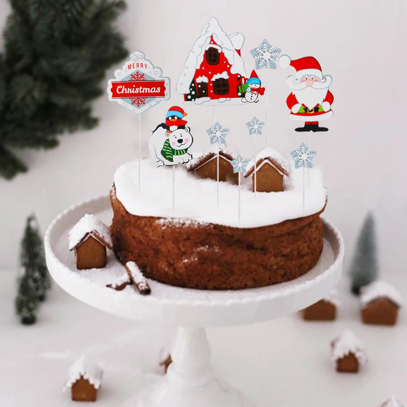 cake toppers-B Рождественские обертки для выпечки кексов, новогодние вечерние Декор кекса, украшения для рождественской вечеринки, Санта-торт-снеговик - Цвет: cake toppers-B