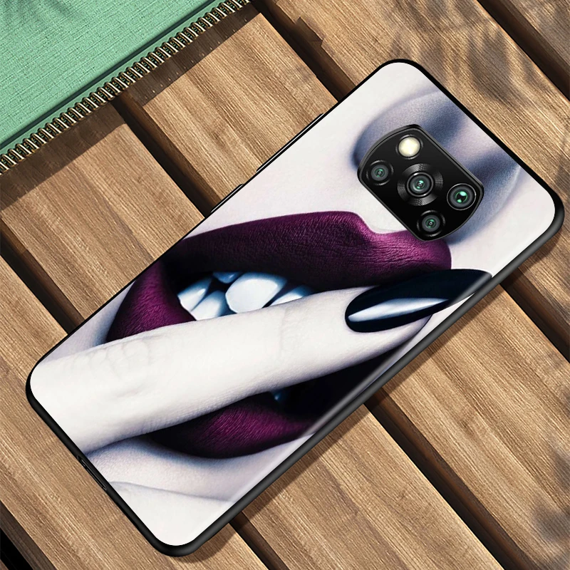 Black Cover Beauty Red Lips for Xiaomi Mi Mix 3 A3 A2 A1 Poco M3 M2 C3 X3 X2 NFC F2 F1 CC9 CC9E Pro Phone Case