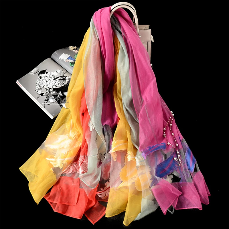 

New Ladies Scarf Organza Pashimina Jacquard Shawl Embroidery Scarfs Silk Scarves Pure Color Shawl Beach Towel Explosion Tippet