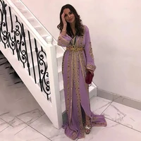 lilac moroccan kaftan caftan muslim evening dresses a line long sleeves chiffon appliques dubai arabic turkey abaya islamic gown