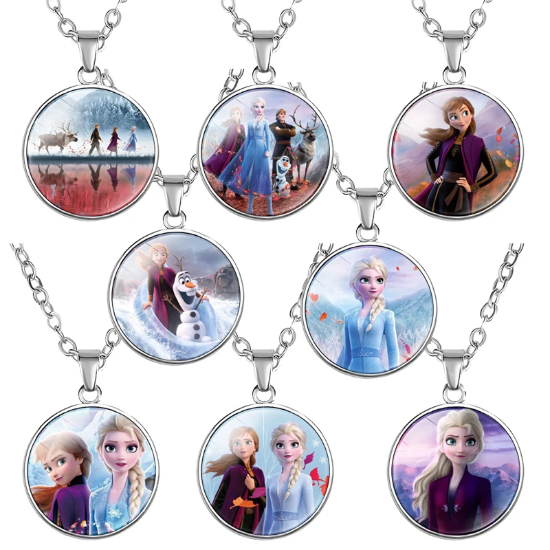 

1pcs/lot Disney Elsa Princess Necklace Alloy Glass Children Bracelet Girl Birthday Party Gift Packaging Decoration Princess