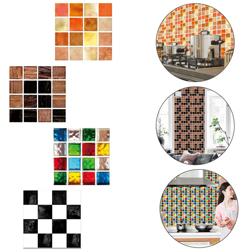 

30pcs Flat Colorful Marble Mosaic Tiles Wall Sticker Peel and Stick Backsplash Kitchen Bathroom Wardrobe Wallpaper PVC Art Mural