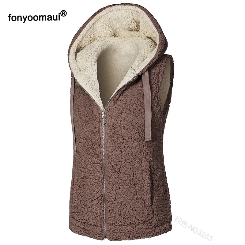 Женская осенне зимняя теплая плюшевая приталенная куртка жилеты с капюшоном для