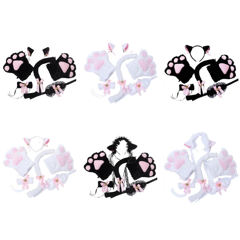 

Kitten Costume Set Ribbon Bowknot Bells Collar Tail Gloves Cat Ears Hairband Anime Maid Halloween Cosplay Supplies