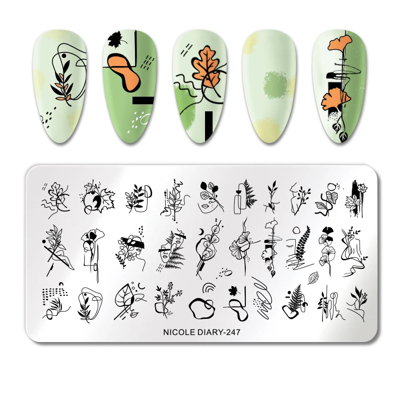 

NICOLE DIARY Big Size Nail Stamping Plates Chinese Style Peking Opera Face Stamp Template Flower Leaf Nail Art Stamp Stencil