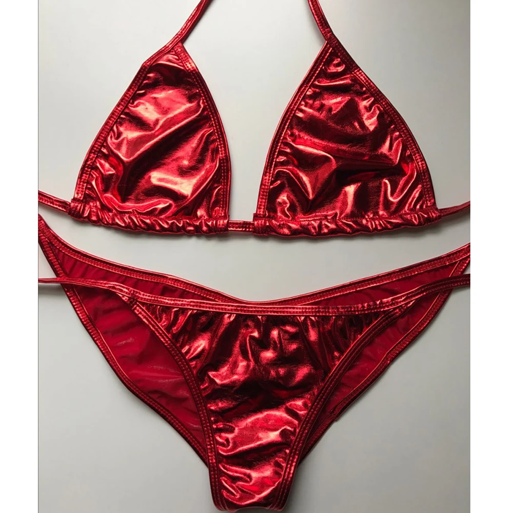 Сексуальное блестящее металлическое нижнее белье из ПВХ экзотические костюмы